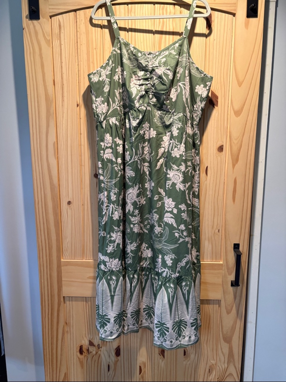 BloomChic Olive Green Floral Midi Dress with White Print